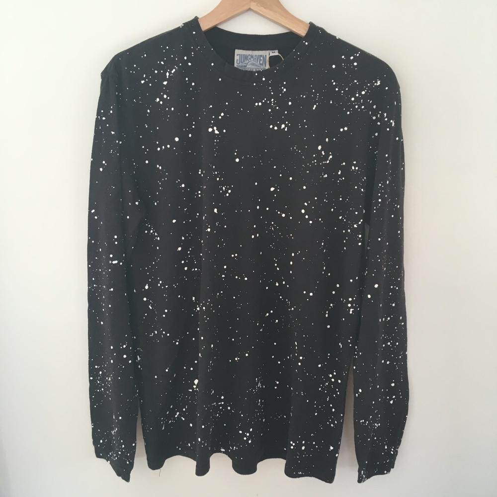 Jungmaven Black Long Sleeve Tee with White Speckle Print